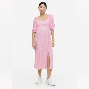 H&M MAMA Pink Puff Sleeve Gingham Dress